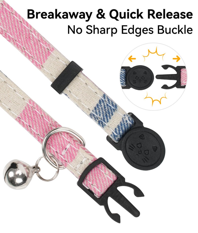 Joytale Upgraded Cat Collar with Bells, Breakaway Cat Collars with Bow Tie, 1 Pack Girl Boy Safety Plaid Kitten Collars, Pink - Image 5